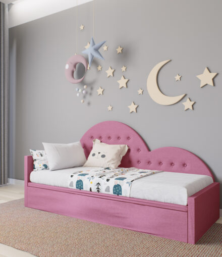 Letto singolo forma cuore. Personalizzazione letti con contenitore o letto estraibile.