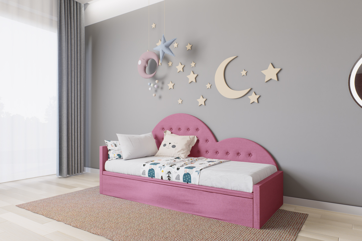 Letto singolo forma cuore. Personalizzazione letti con contenitore o letto estraibile.