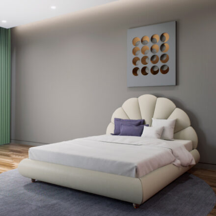 Letto matrimoniale imbottito con testiera a conchiglia design moderno elegante acquistabile online e in negozio